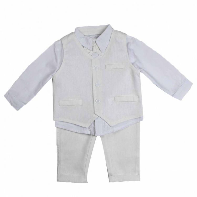 Picture of KH114001 BOYS OFF WHITE 4 PIECE SET LINEN SUIT FOR BAPTISM